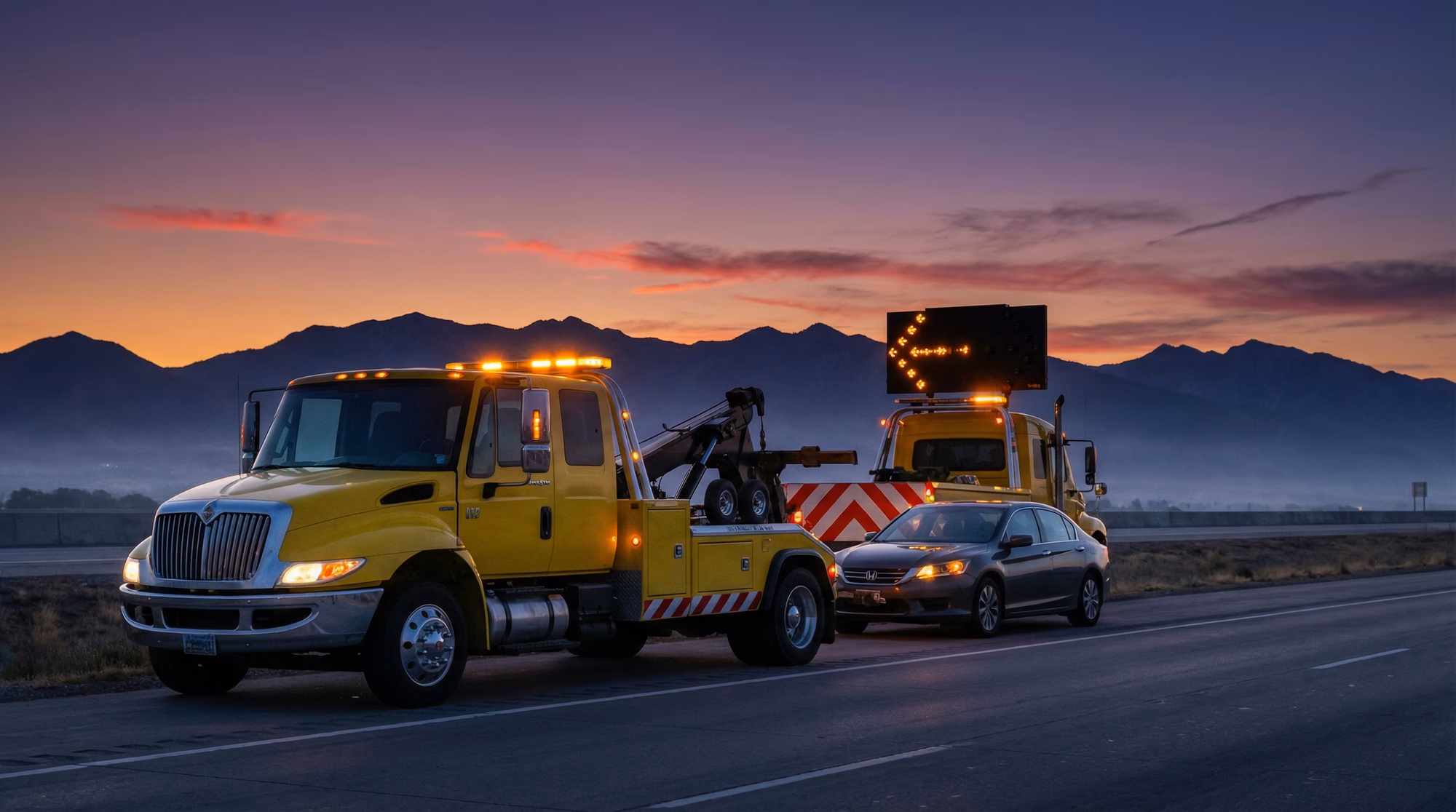 Emergency towing truck responding to accident scene in Taylorsville Utah