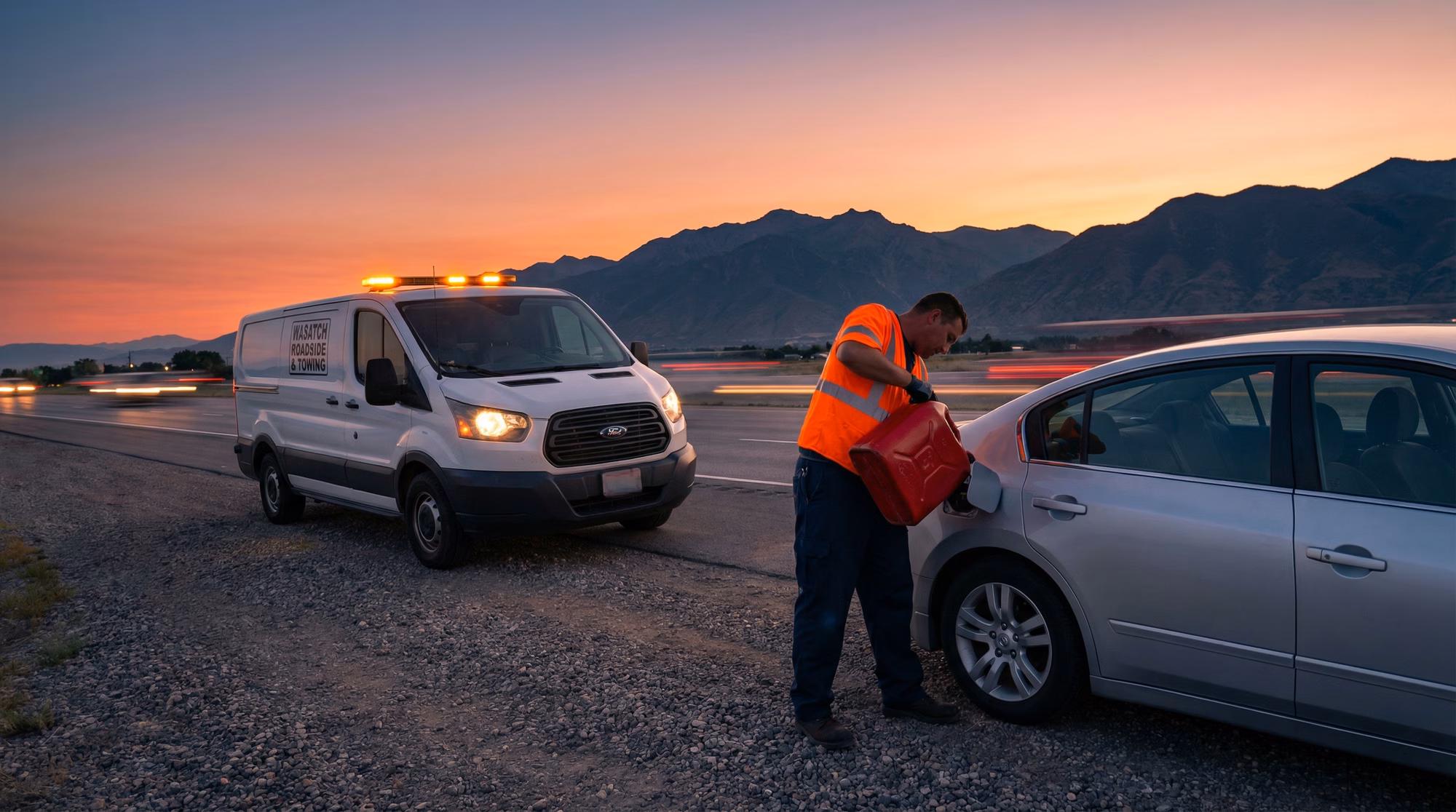 Emergency fuel delivery service bringing gas to stranded vehicle in Taylorsville Utah