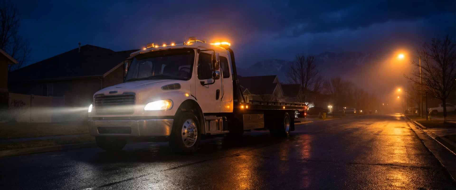 Taylorsville Towing truck on the road at night
